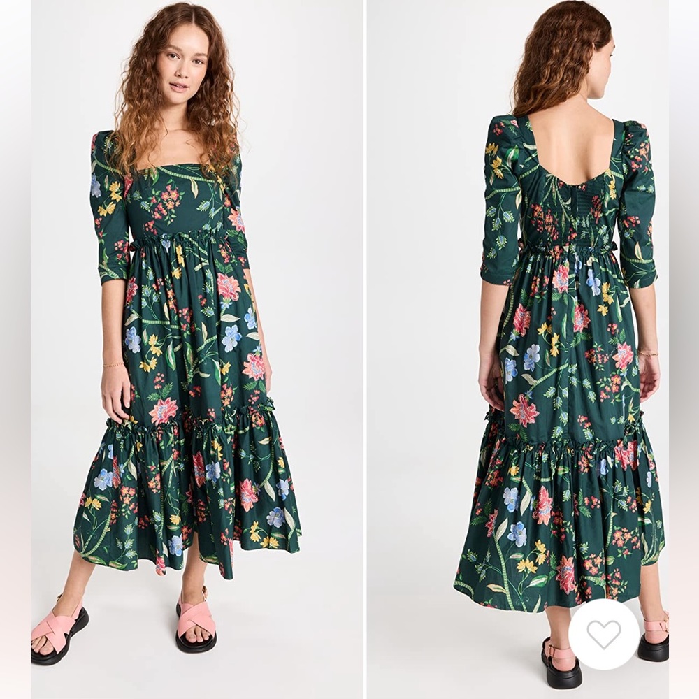 Cara Cara Blue Hill Midi Dress sz 12 Excellent condition Green Floral